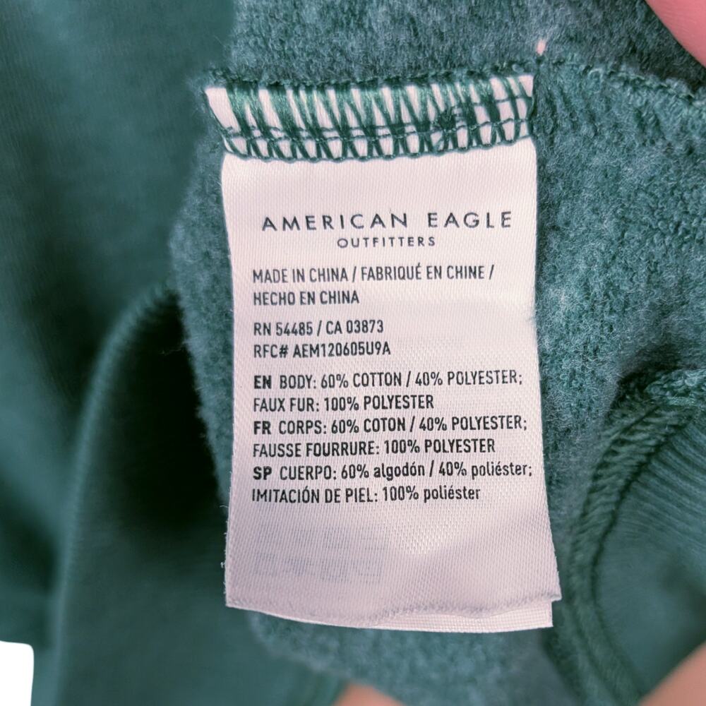 American Eagle Dark Green Sherpa Henley Sweatshirt Size XL Oversized Cabincore - Picture 12 of 12